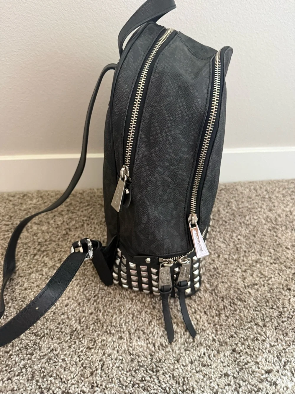 Michael Kors Black Studded Logo Backpack